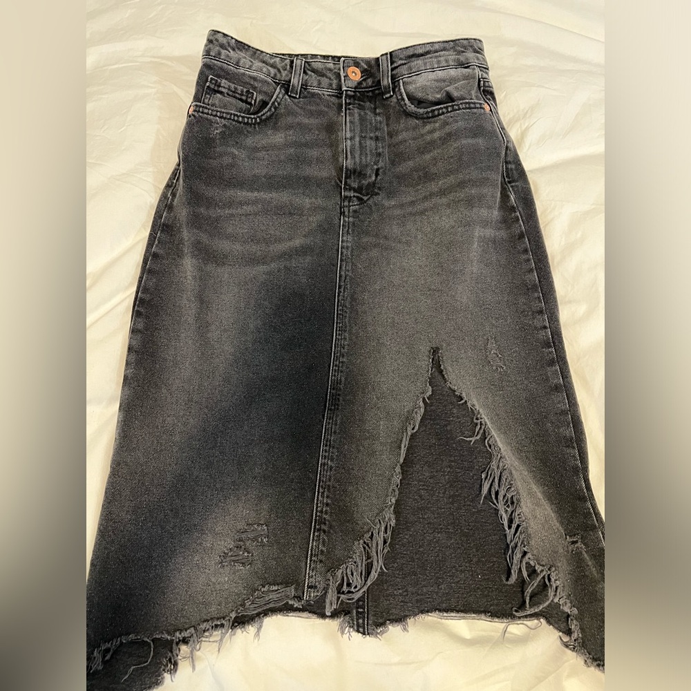 Zara denim midi ripped skirt
